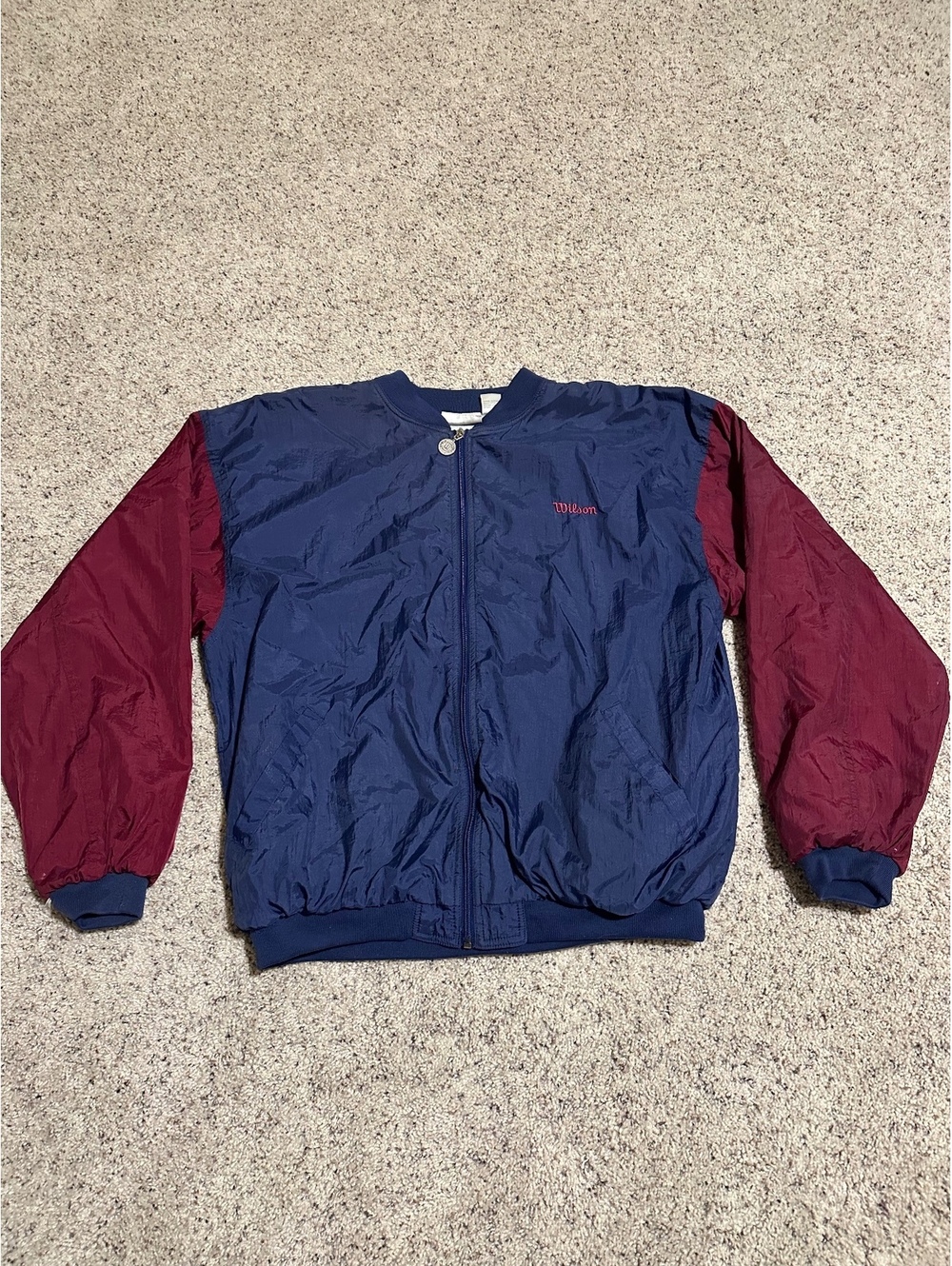 Advantage Wear Vintage Wilson Nylon Bomber Jacket Blue Burgundy